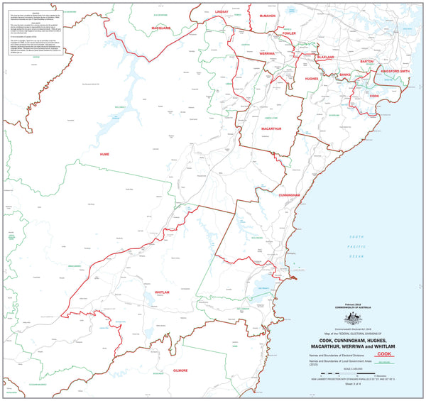 New South Wales Electoral Divisions and Local Government Areas Map - Wollongong & Area