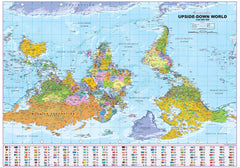 Upside Down World Political Wall Map 1000 x 700mm Canvas Wall Map with Hang Rails
