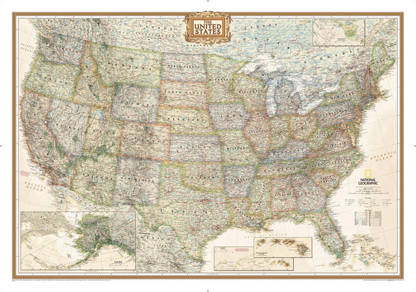 United States of America Executive Antique Style 914 x 610mm National Geographic Wall Map