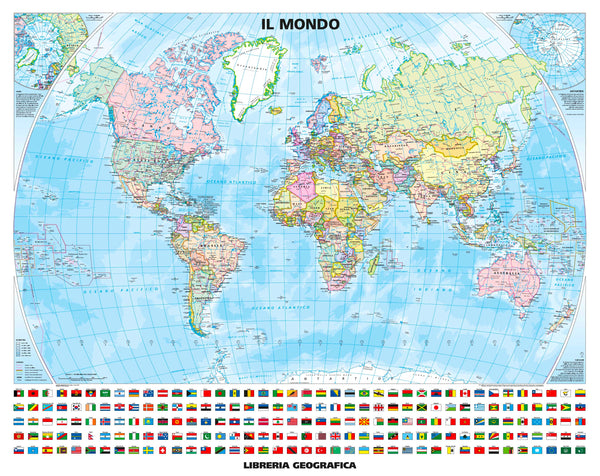 World Political Wall Map with Flags (in Italian) 1196 x 920mm