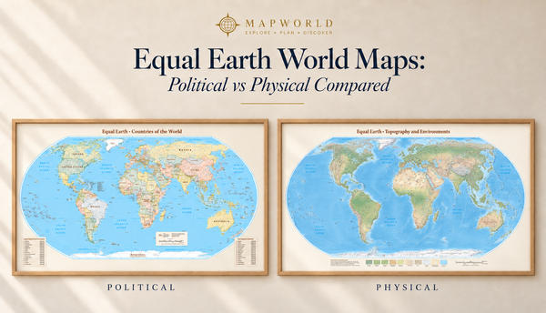 Equal Earth World Maps: Political vs Physical Compared