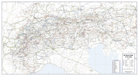 Ski Resorts of the Alps Wall Map Panoramic | Mapworld