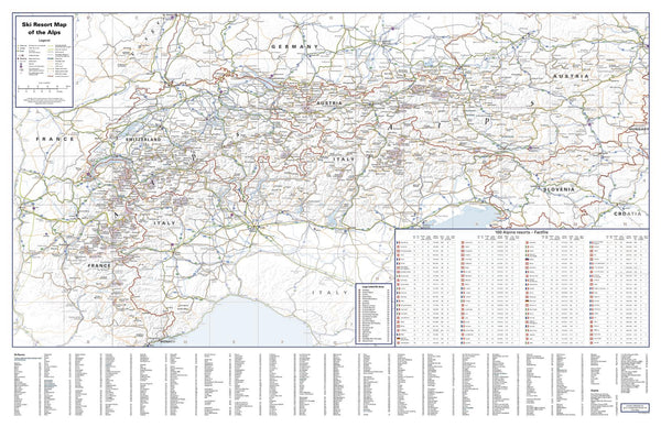 Ski Resort Map of the Alps with Index — map