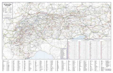 Ski Resort Map of the Alps with Index — map
