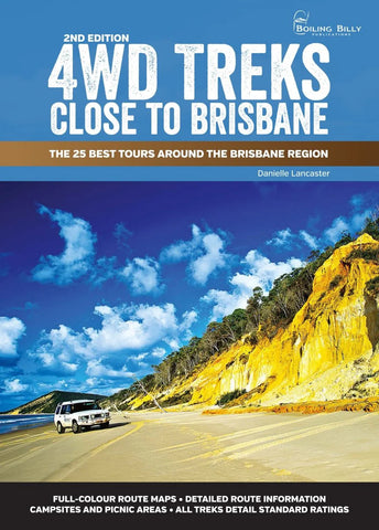 Book cover of '4WD Treks Close to Brisbane' with a scenic road and landscape.