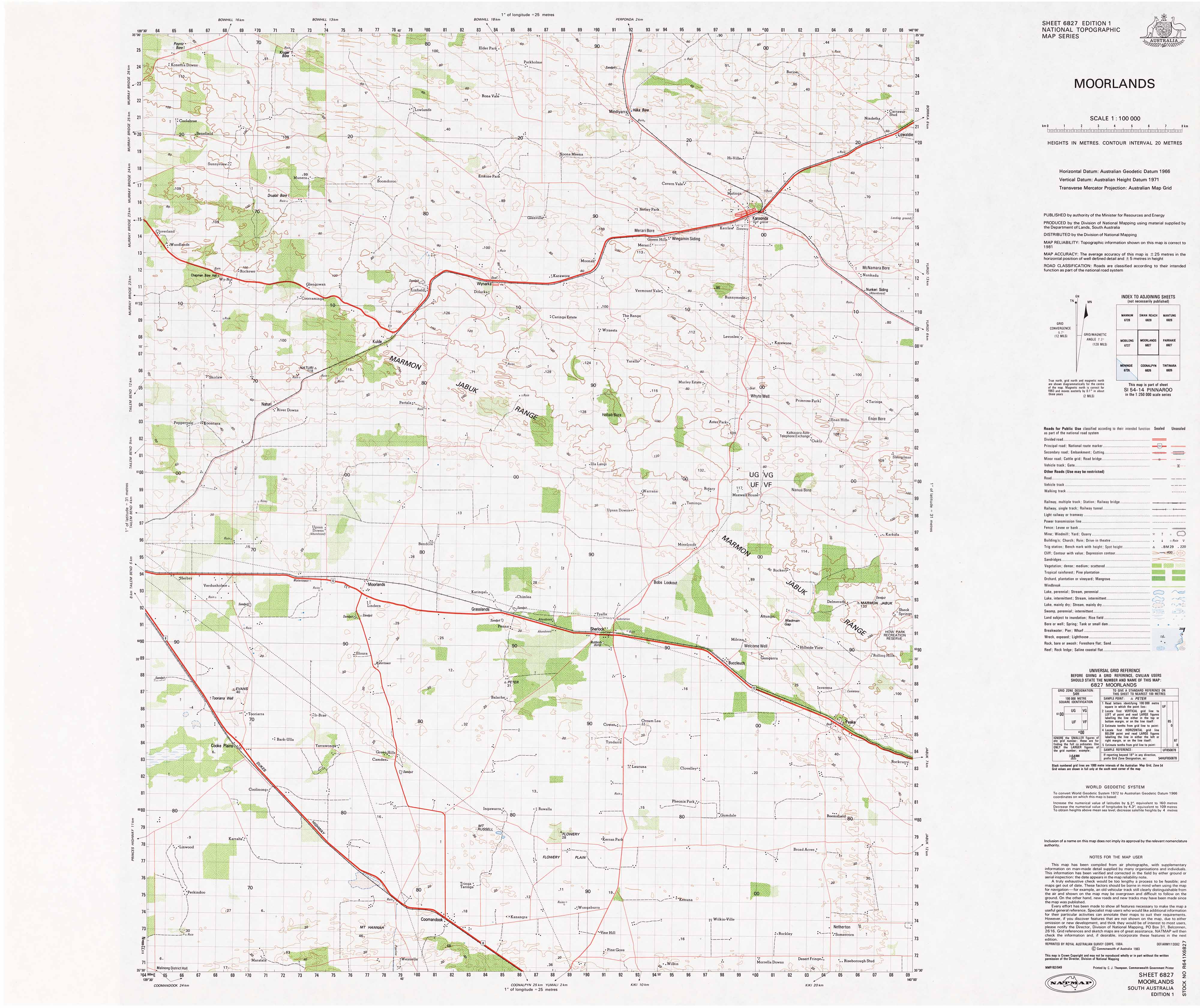 Moolmans Map 6827 Moorlands 1:100k Topographic Map | Mapworld
