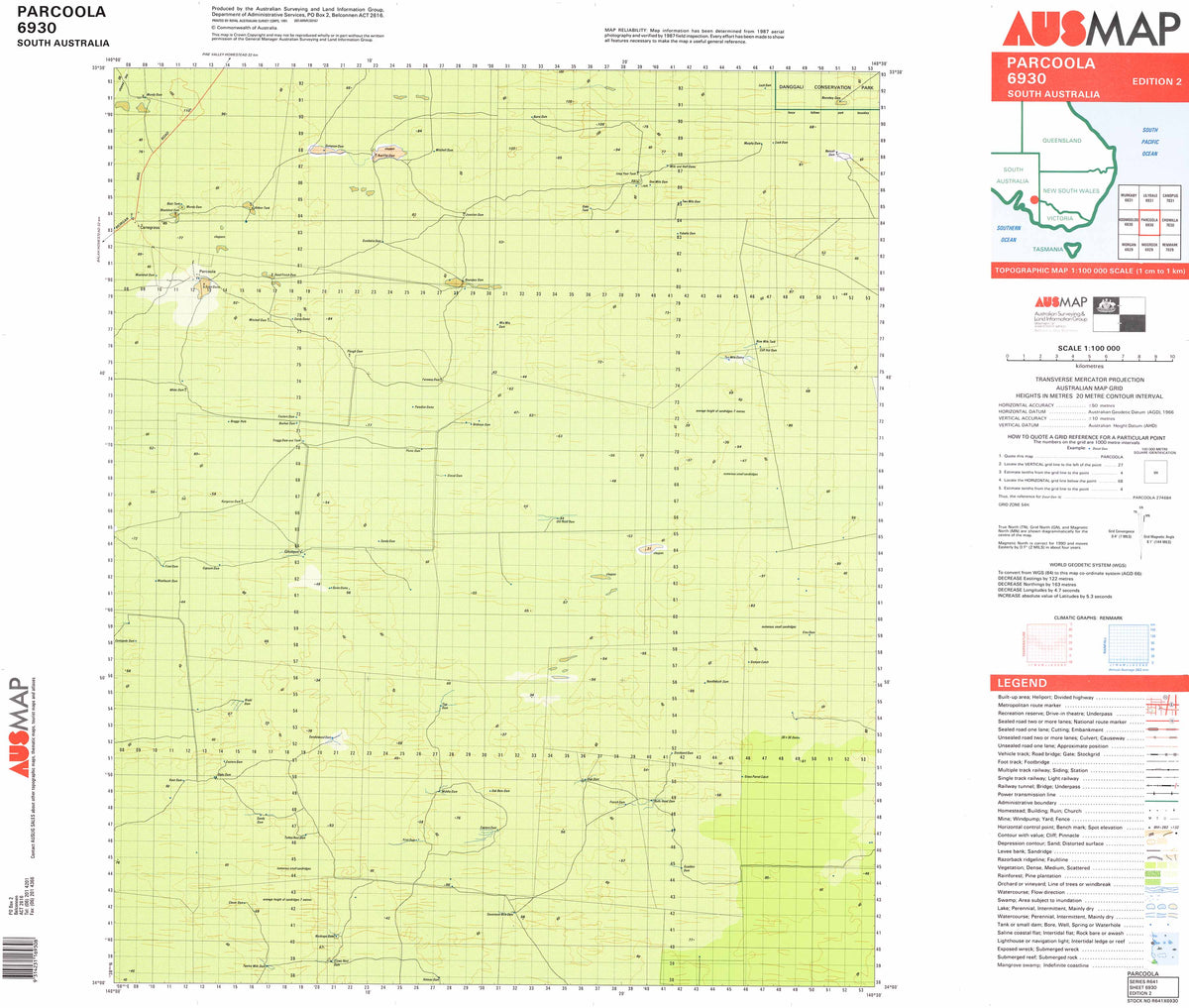 6930 Parcoola 1:100k Topographic Map | Mapworld