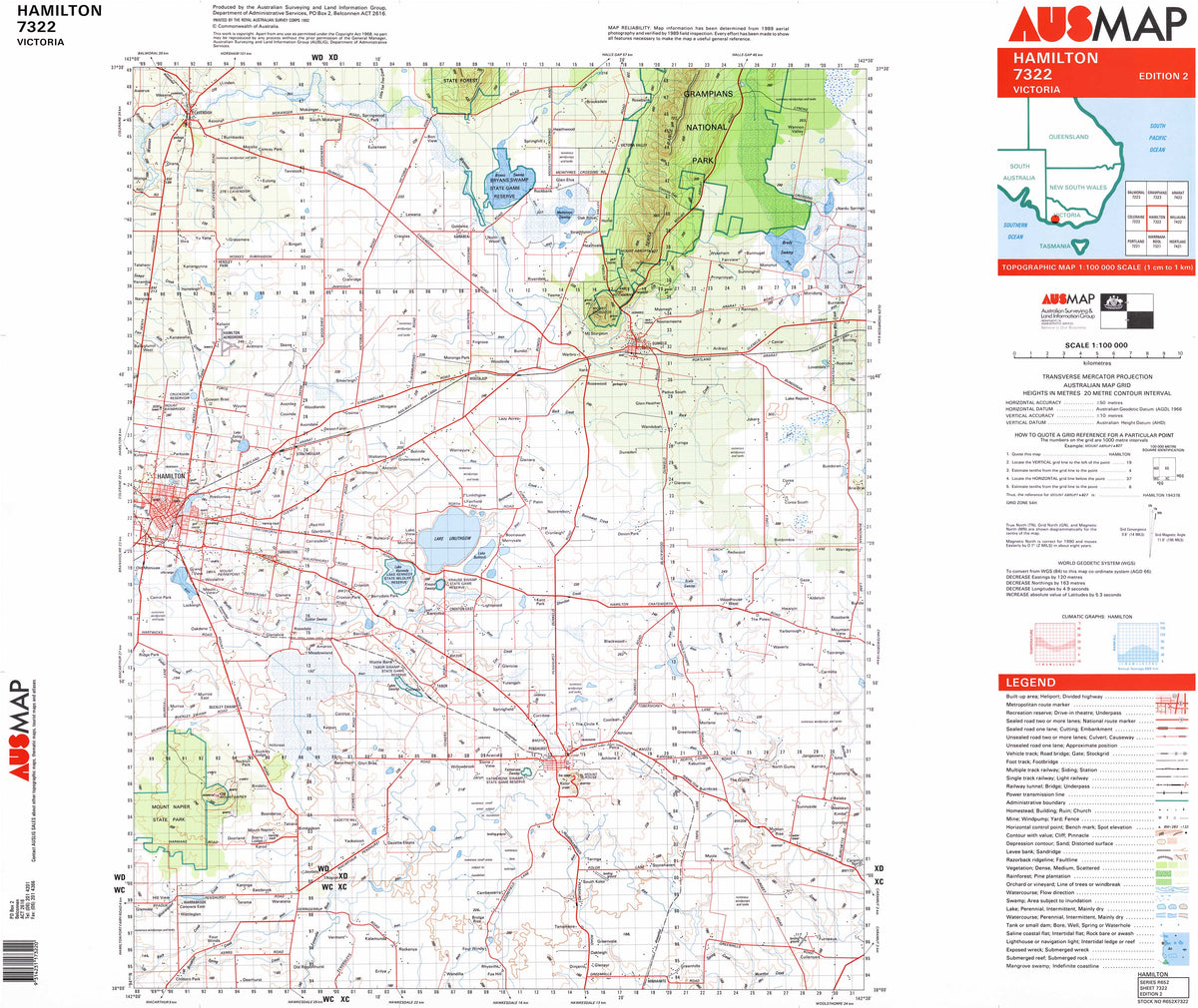 7322 Hamilton 1:100k Topographic Map | Mapworld