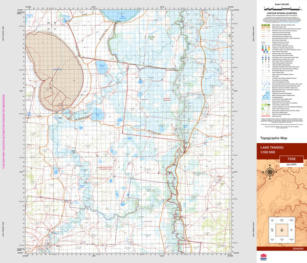 Lake Tandou 7332 Topographic Map 1:100k | Mapworld