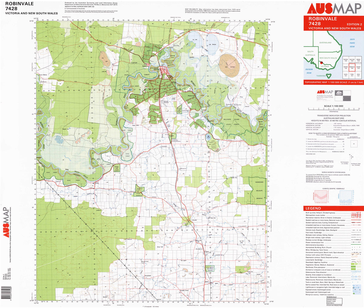 7428 Robinvale 1:100k Topographic Map | Mapworld