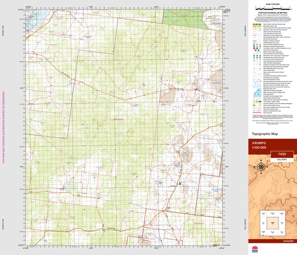 Arumpo 7430 Topographic Map 1:100k