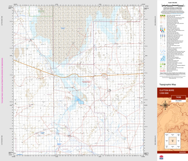 Clifton Bore 7438 Topographic Map 1:100k