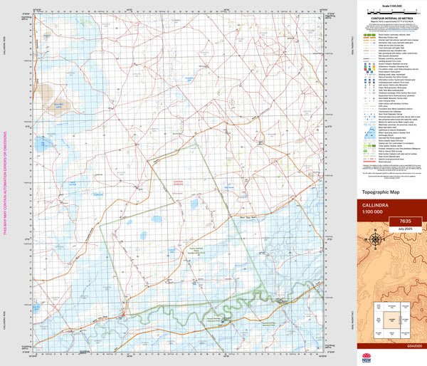 Callindra 7635 Topographic Map 1:100k