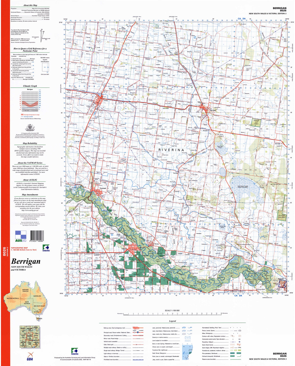 8026 Berrigan 1:100k Topographic Map | Mapworld