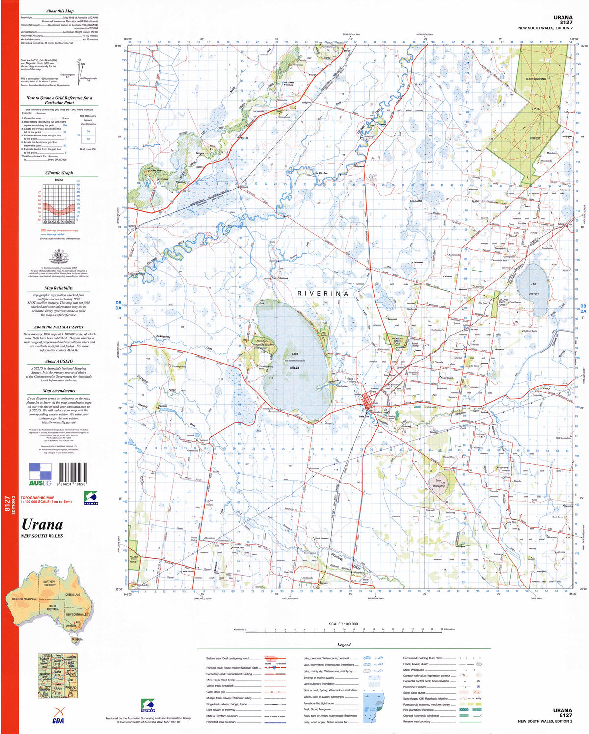8127 Urana 1:100k Topographic Map | Mapworld