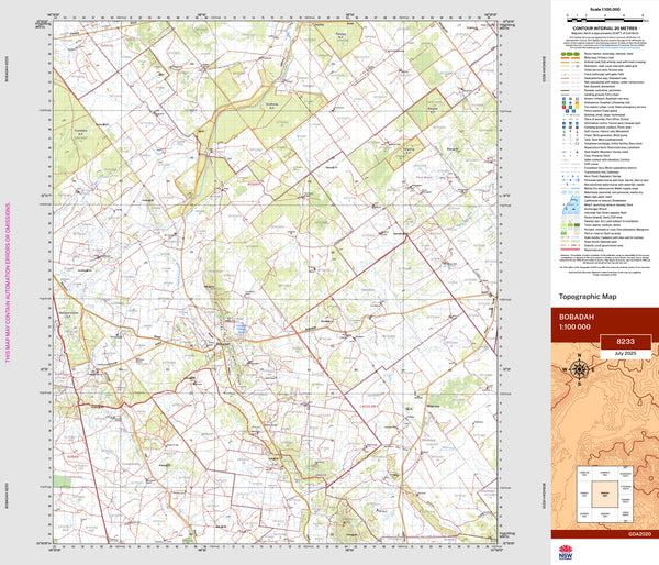Bobadah 8233 Topographic Map 1:100k