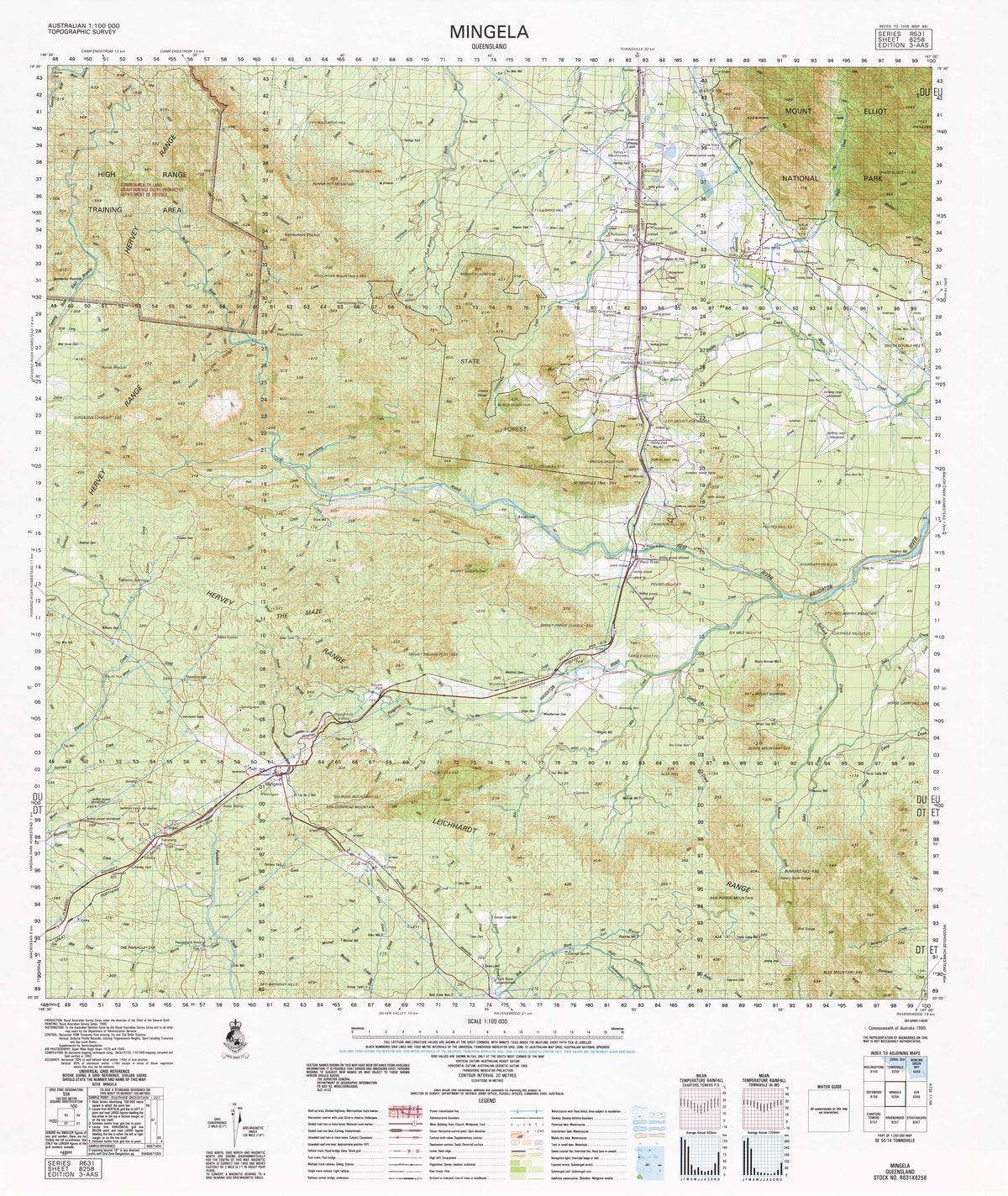 8258 Mingela 1:100k Topographic Map | Mapworld