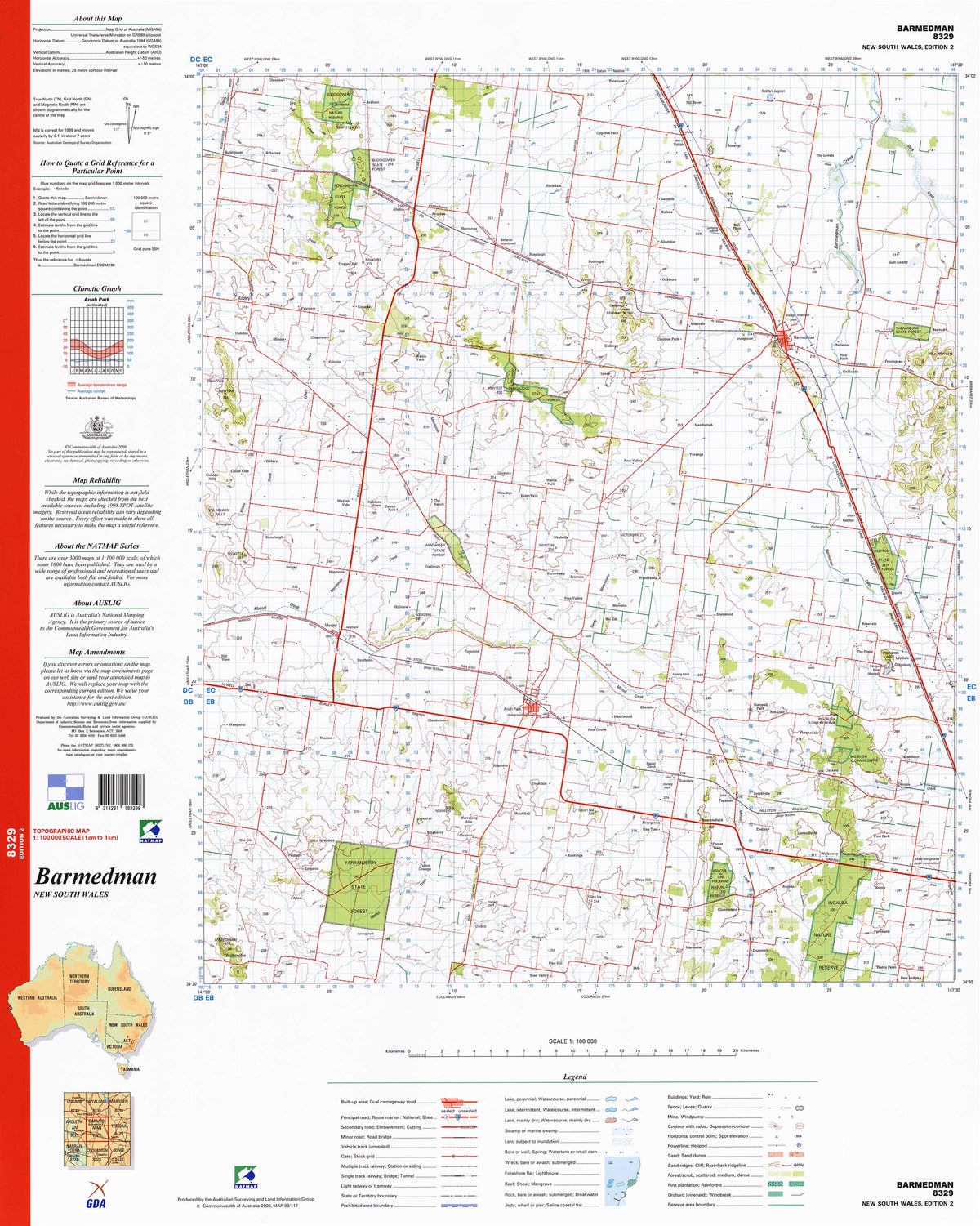 8329 Barmedman 1:100k Topographic Map | Mapworld