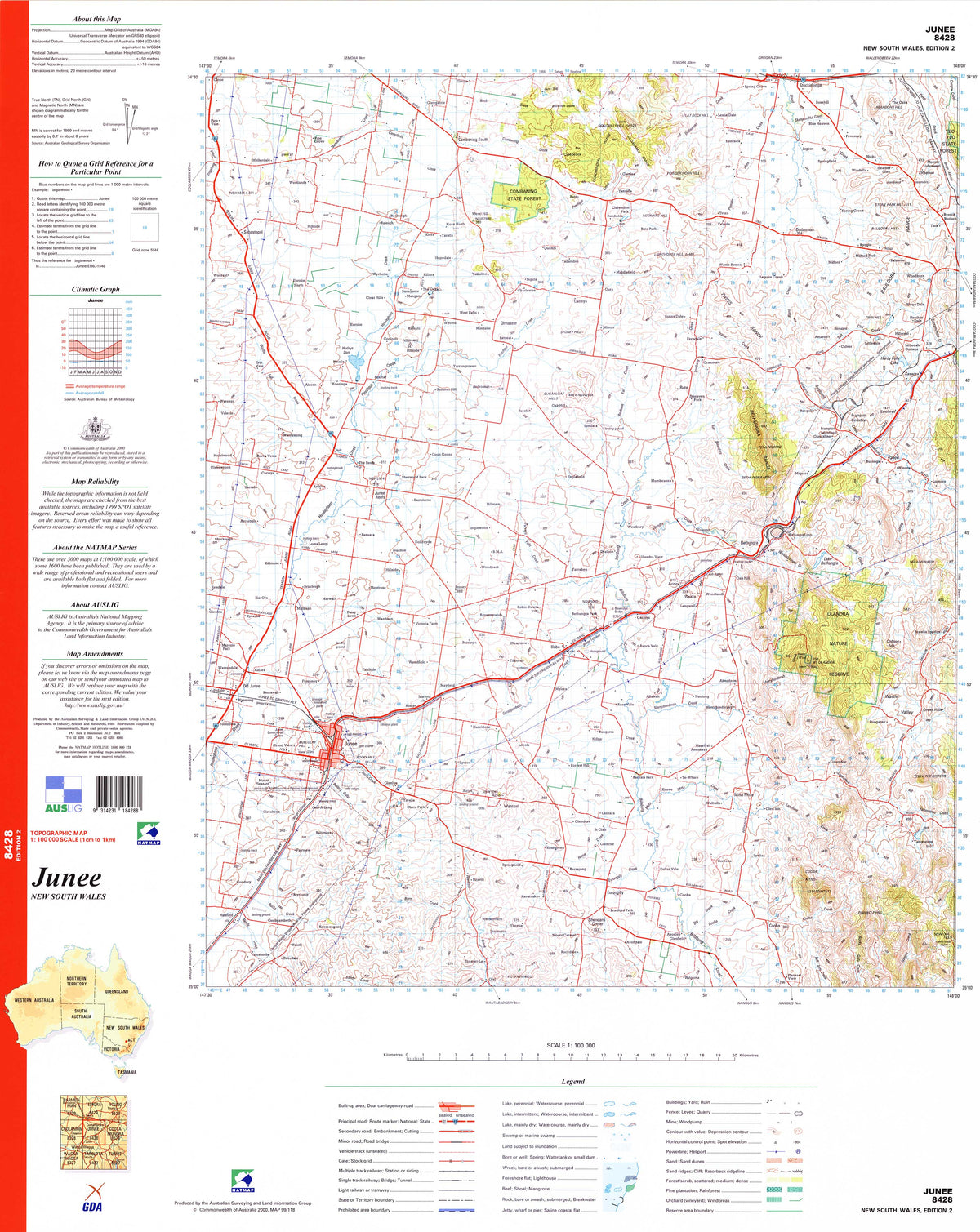 Injune Map 8428 Junee 1:100k Topographic Map | Mapworld