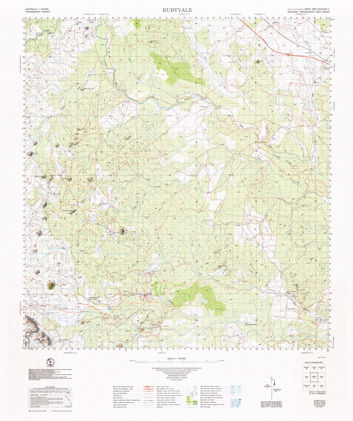 8451 Rubyvale 1:100k Topographic Map | Mapworld