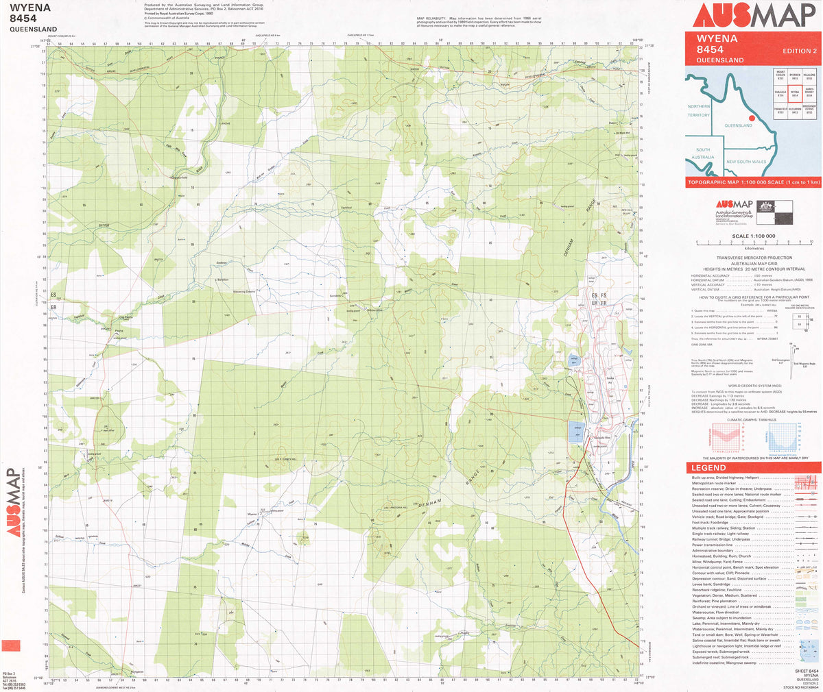 8454 Wyena 1:100k Topographic Map | Mapworld