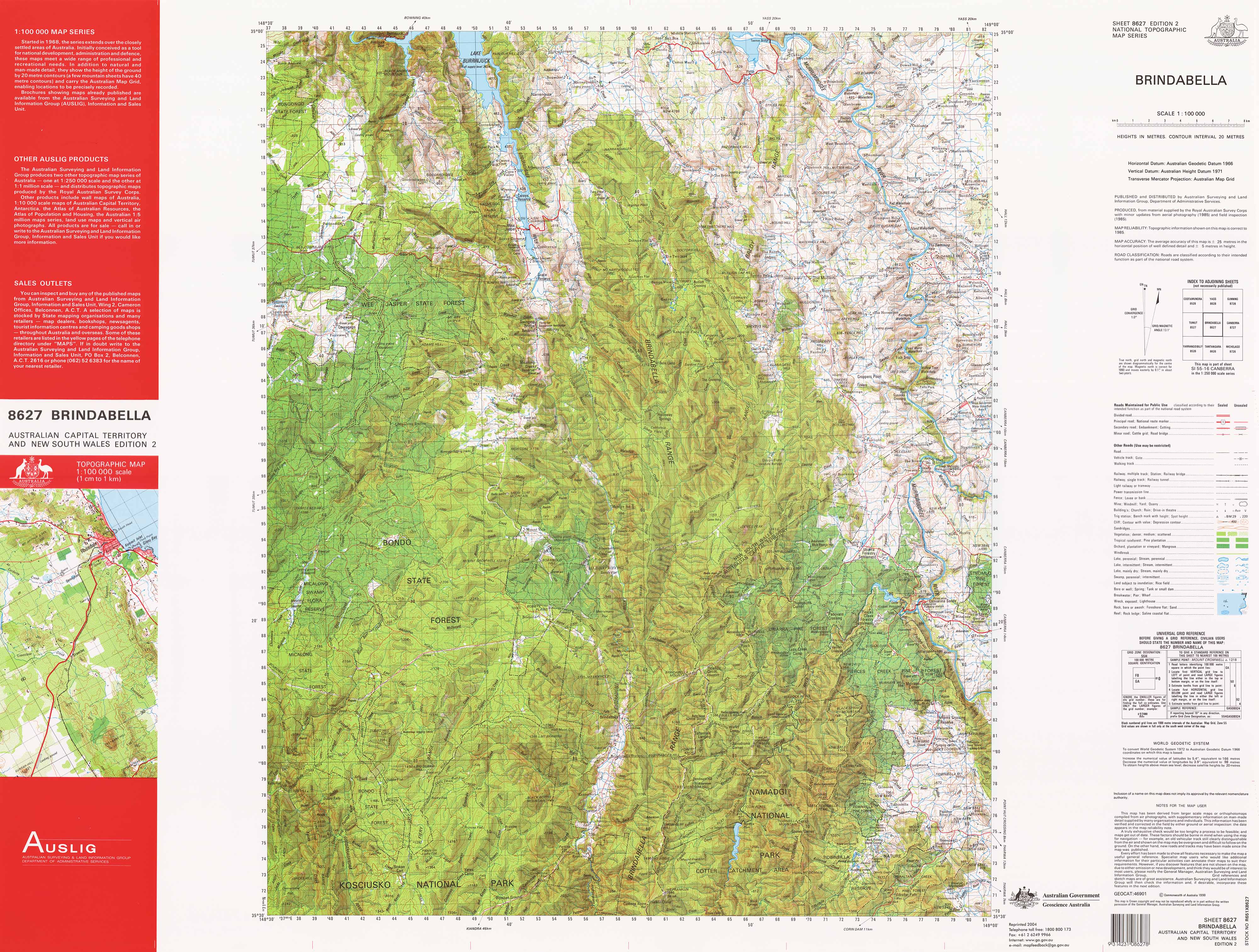 Brindabella Ranges Map 8627 Brindabella 1:100k Topographic Map | Mapworld