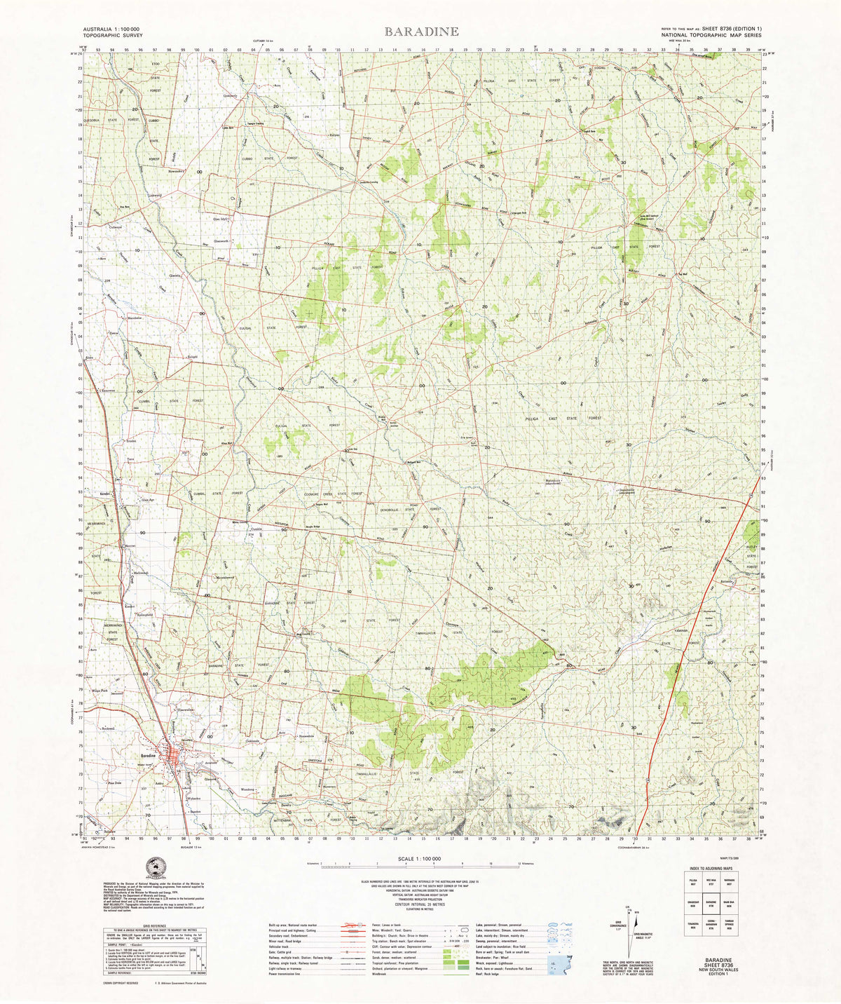 8736 Baradine 1:100k Topographic Map | Mapworld