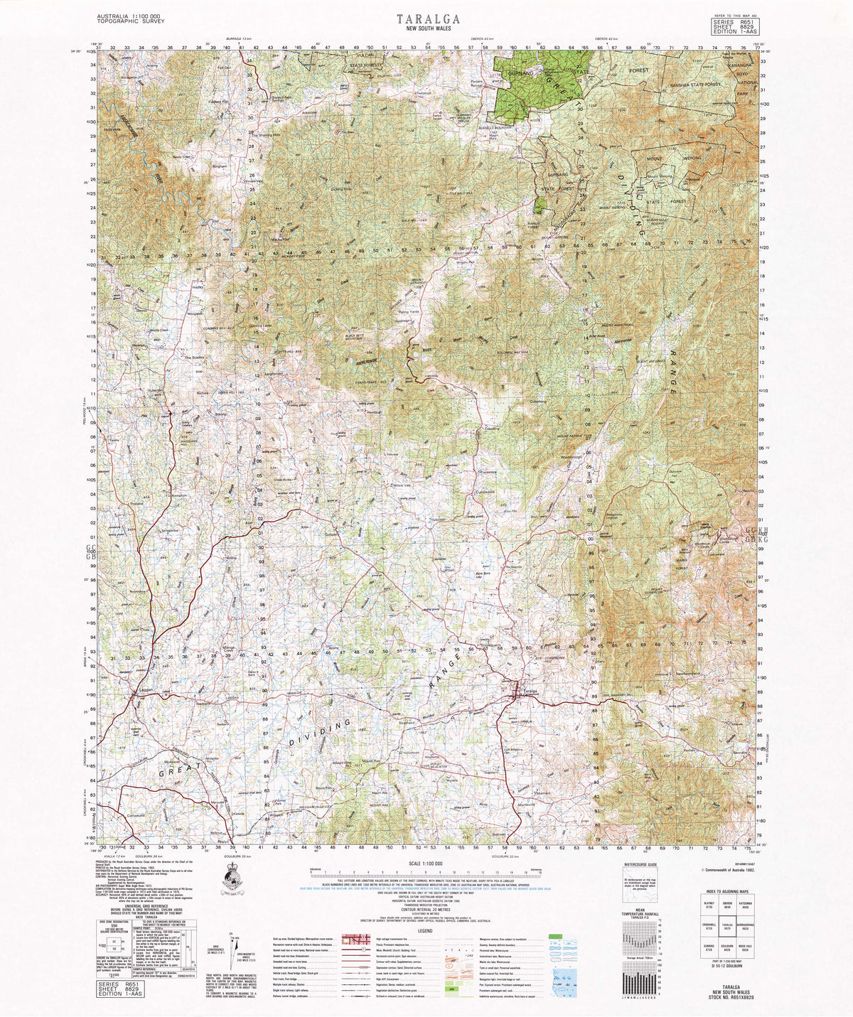 8829 Taralga 1:100k Topographic Map | Mapworld