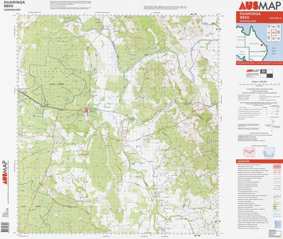 8850 Duaringa 1:100k Topographic Map | Mapworld