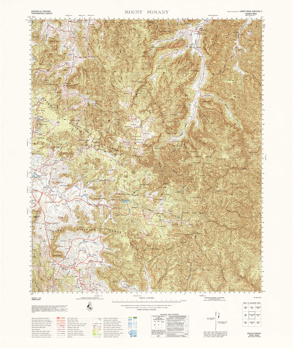 8932 Mount Pomany 1:100k Topographic Map | Mapworld
