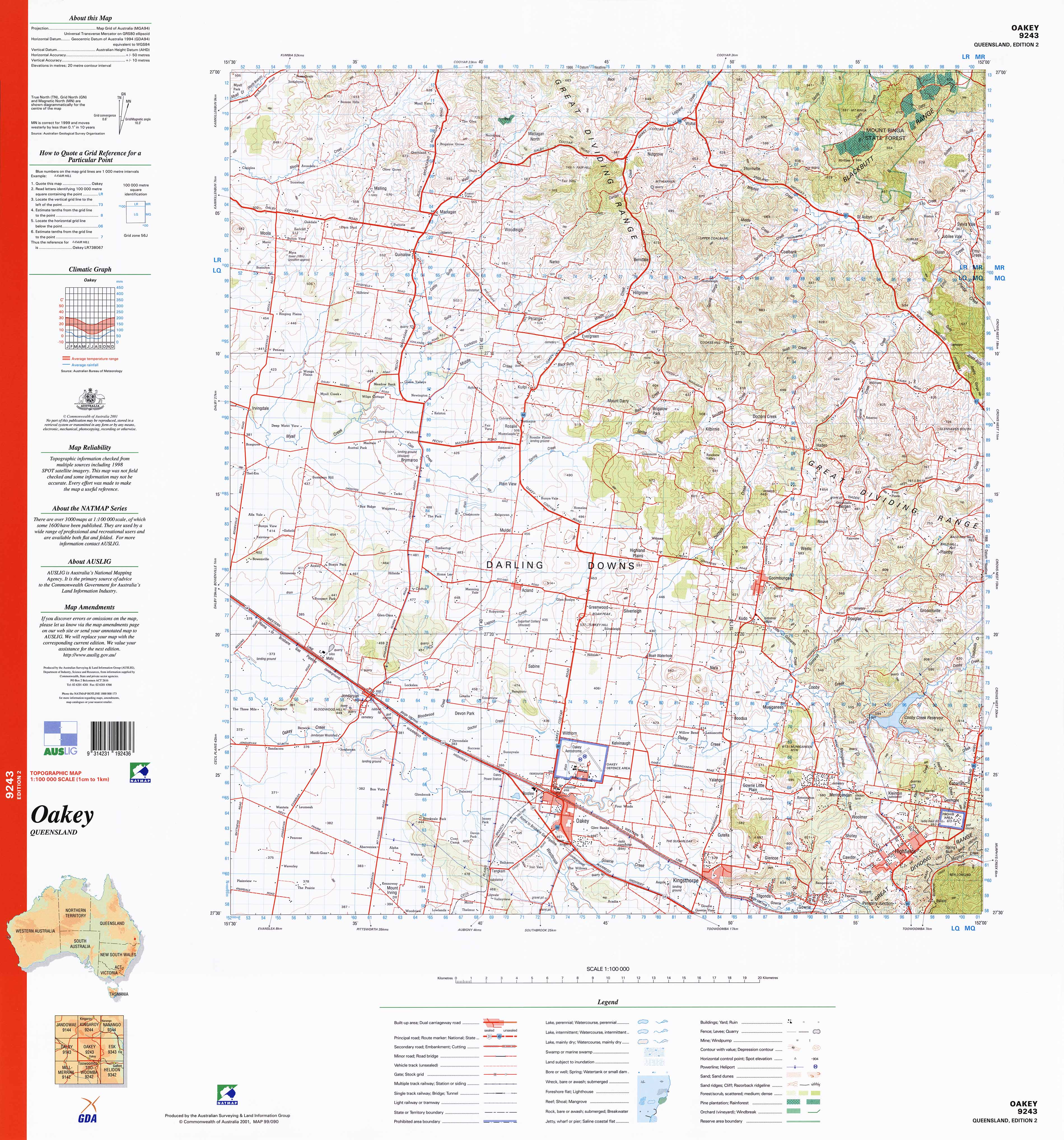 9243 Oakey 1:100k Topographic Map | Mapworld