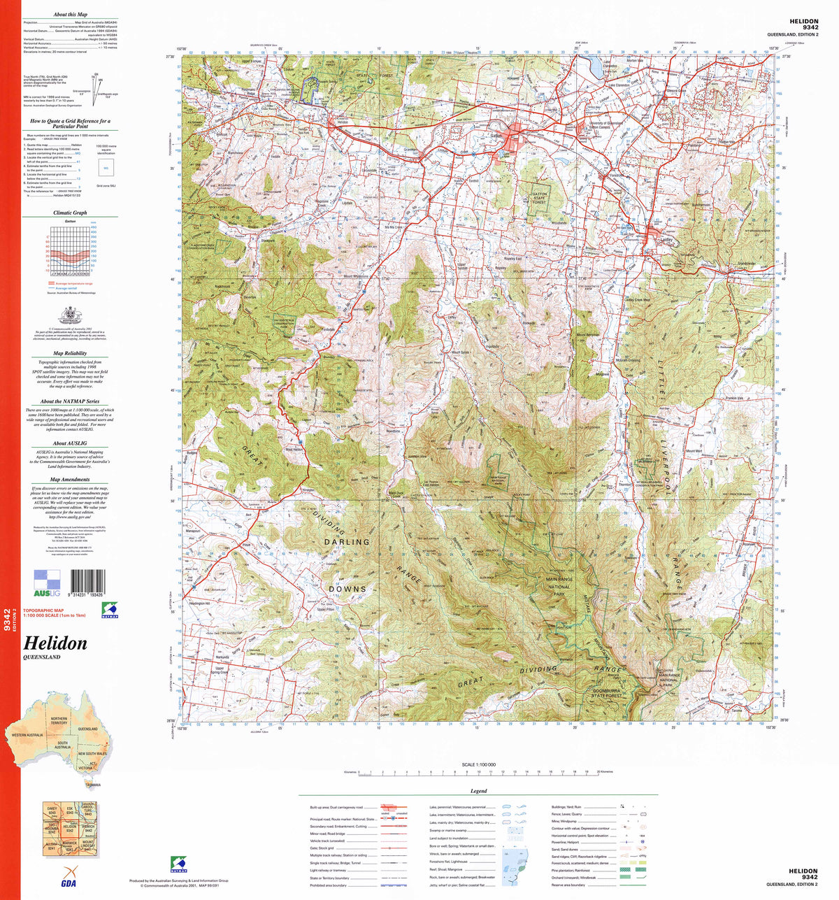 9342 Helidon 1:100k Topographic Map | Mapworld