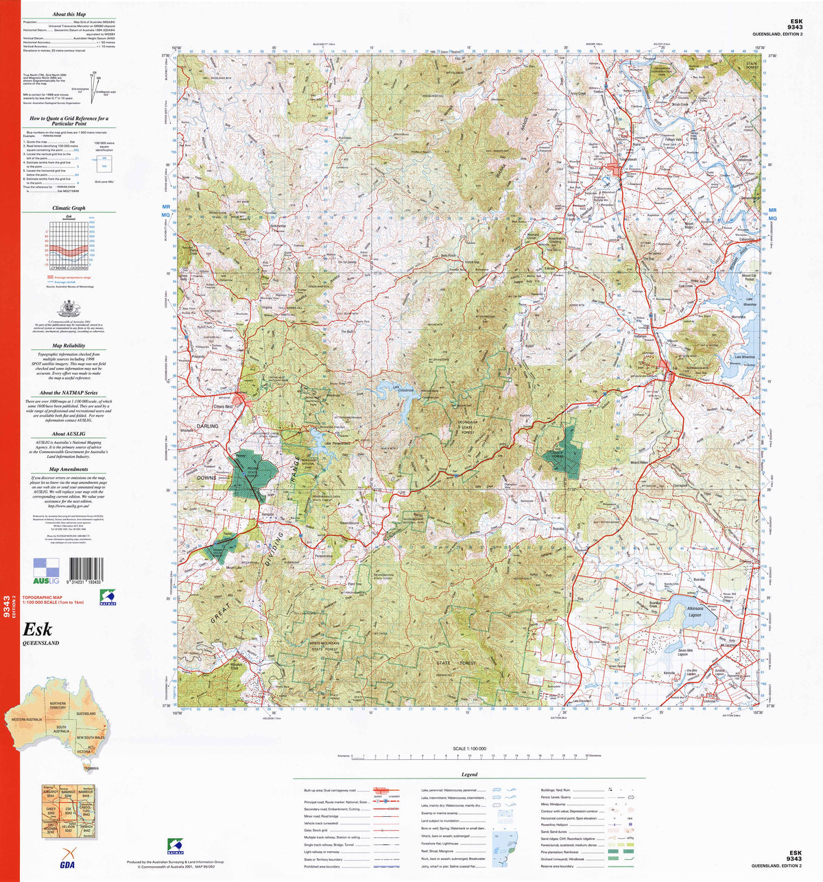 Esk Map 9343 Esk 1:100k Topographic Map | Mapworld