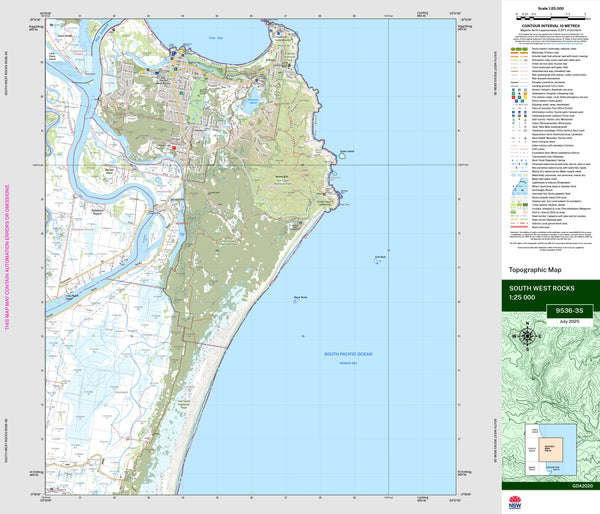 South West Rocks 9536-3S Topographic Map 1:25k