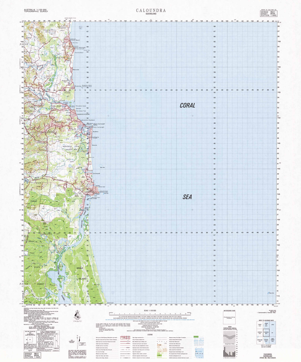 9544 Caloundra 1:100k Topographic Map | Mapworld