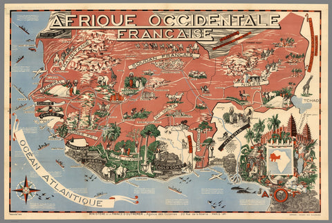 French West Africa Vintage Pictorial Wall Map in French