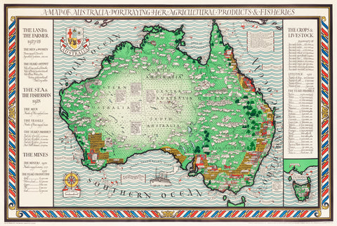 A Map of Australia Portraying Her Agricultural Products and Fisheries (1930) by MacDonald Gil