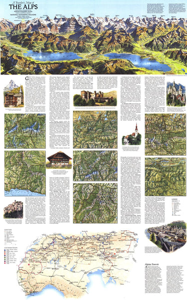 A Traveler's Map of the Alps - Published 1985 by National Geographic — historic National Geographic map print