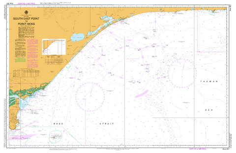 Nautical chart with a yellow border and detailed map of coastal areas.