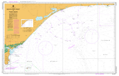 Nautical chart with a yellow border and detailed map of coastal areas.