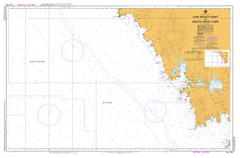 Nautical chart of South West Cape with a yellow and white color scheme