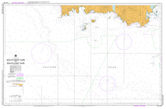 Nautical chart of South West Cape and South East Cape with grid lines and coordinates.