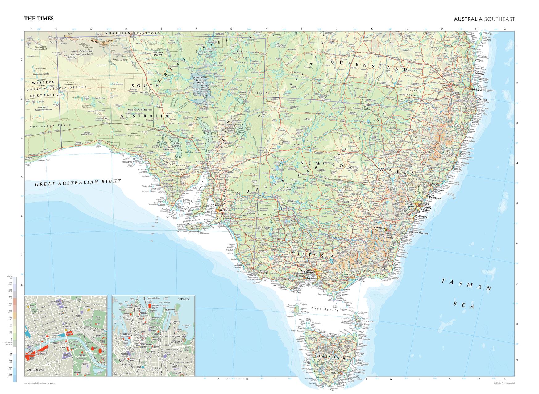 S Map Australia South East Wall Map from The Times | Mapworld