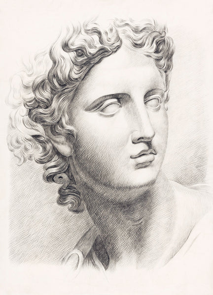 Academiestudie naar een gips van een antiek beeld: manskop, naar rechts (ca .1819–1888) by Johannes Tavenraat