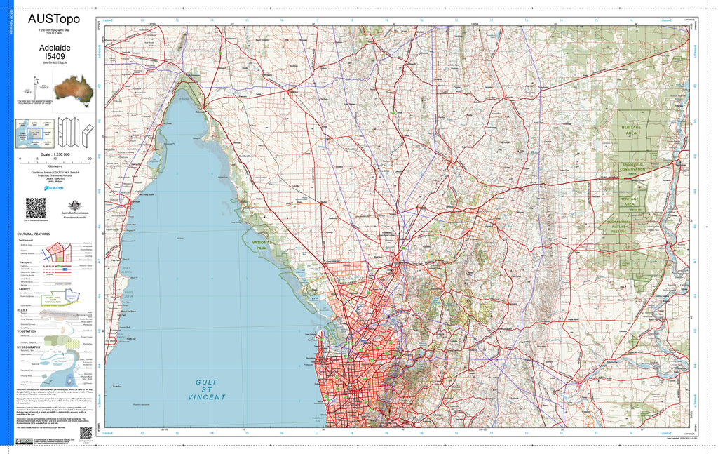 Adelaide I5409 AUSTopo 1:250,000 Map | Mapworld