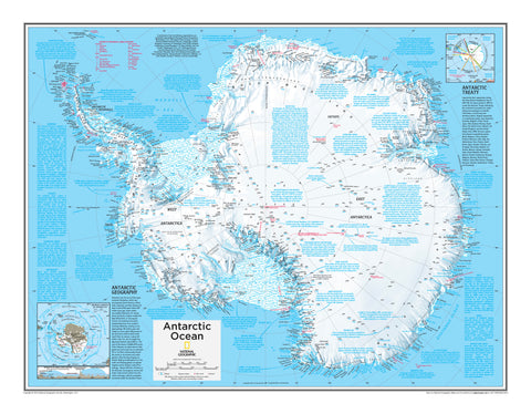 Map of Antarctica with geographical features and labels.