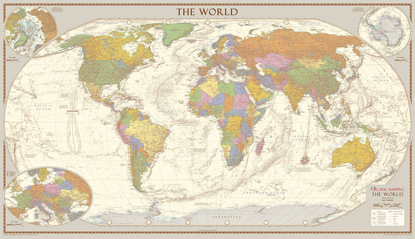 Antique Style World Wall Map 1000 x 575mm
