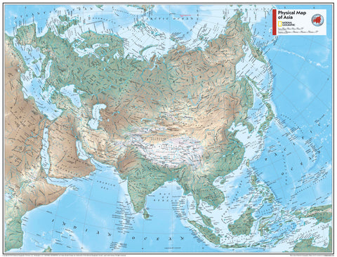 Asia Physical Atlas of the World, 11th Edition, National Geographic Wall Map