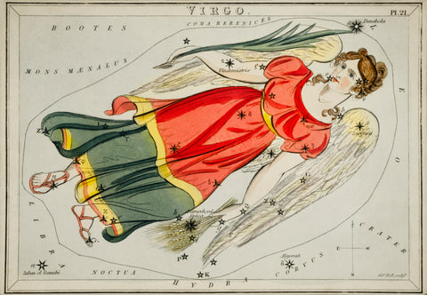 Astronomical chart illustration of the Virgo Zodiac (1831) by Sidney Hall