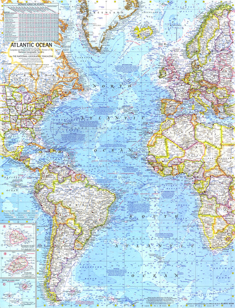 Atlantic Ocean Wall Map - Published 1968 by National Geographic